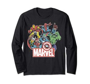marvel avengers team retro comic vintage long sleeve tee