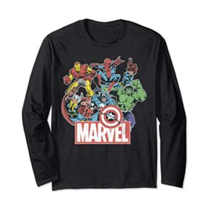 Marvel Avengers Team Retro Comic Vintage Long Sleeve Tee