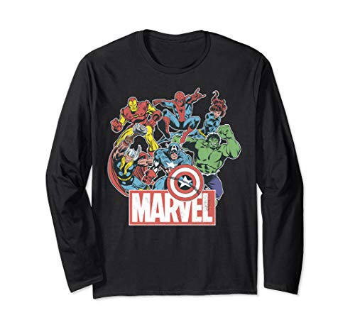 Marvel Avengers Team Retro Comic Vintage Long Sleeve Tee