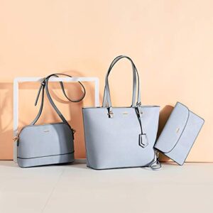 Handbags for Women Tote Bag Shoulder Bags Fashion Satchel Top Handle Structured Purse Set Designer Purses 3PCS PU Stand Gift Light Blue