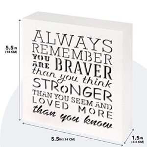 KAUZA Always Remember You are Braver Than You Think - Inspirational Gifts Positive Wall Plaque Pallet Saying Quotes for Birthday - Presents for Mom Sister Grandma 5.5 x 5.5 Inch