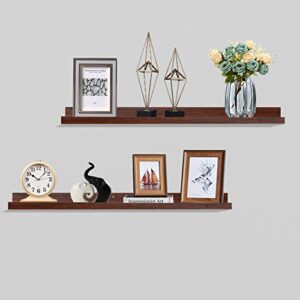 o&k furniture wall shelf display floating shelves (teak, 18.9″ length, set of 2)