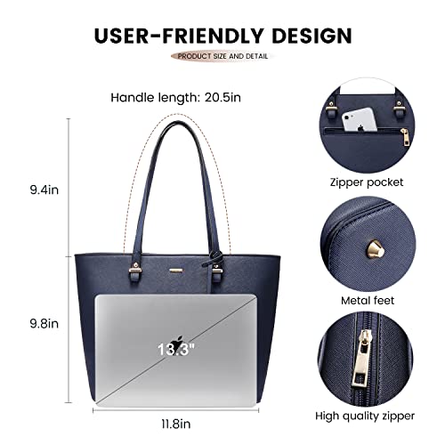 Handbags for Women Shoulder Bags Tote Satchel Hobo 3pcs Purse Set Dark Navy Blue