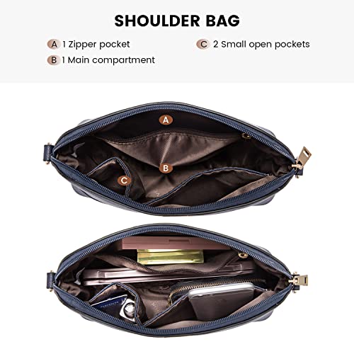 Handbags for Women Shoulder Bags Tote Satchel Hobo 3pcs Purse Set Dark Navy Blue