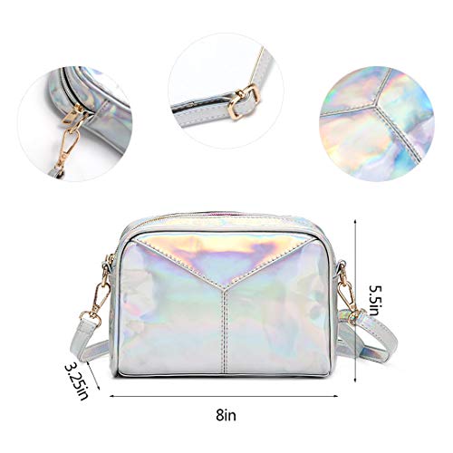 Gabrine Women Girls Casual Holographic Shoulder Bag Crossbody Handbag Clutch Purse for Wedding Banquet Party