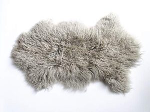 february snow deluxe home decorative curly fur soft plush 100% real genuine mongolian (tibetan) lamb wool rug/carpet/ (grey)