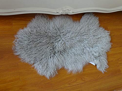 February Snow Deluxe Home Decorative Curly Fur Soft Plush 100% Real Genuine Mongolian (Tibetan) Lamb Wool Rug/Carpet/ (Grey)