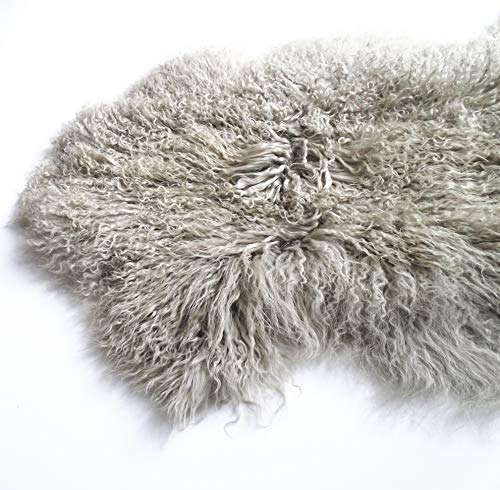 February Snow Deluxe Home Decorative Curly Fur Soft Plush 100% Real Genuine Mongolian (Tibetan) Lamb Wool Rug/Carpet/ (Grey)