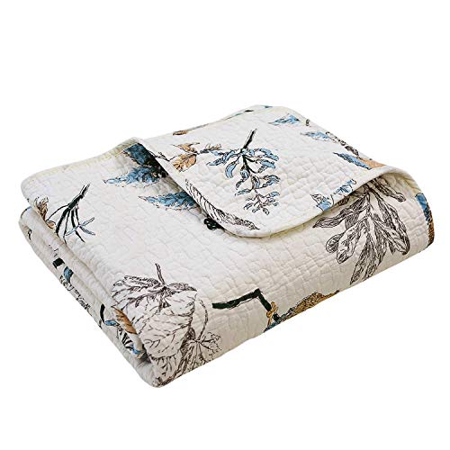 Brandream American Country Quilted Throw Blanket Cotton Birds Printing Throw Quilt 47 X 60 Inch, Beige