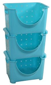 stackable plastic storage container, set of 3 blue