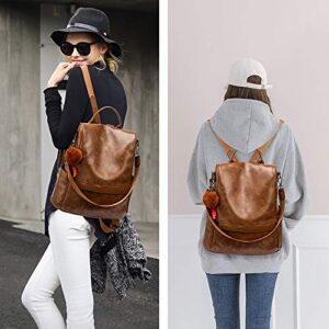 CHERUTY Women Backpack Purse PU Leather Anti-theft Casual Shoulder Bag Fashion Ladies Satchel Bags(Tan)