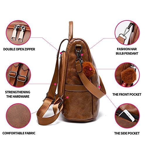 CHERUTY Women Backpack Purse PU Leather Anti-theft Casual Shoulder Bag Fashion Ladies Satchel Bags(Tan)