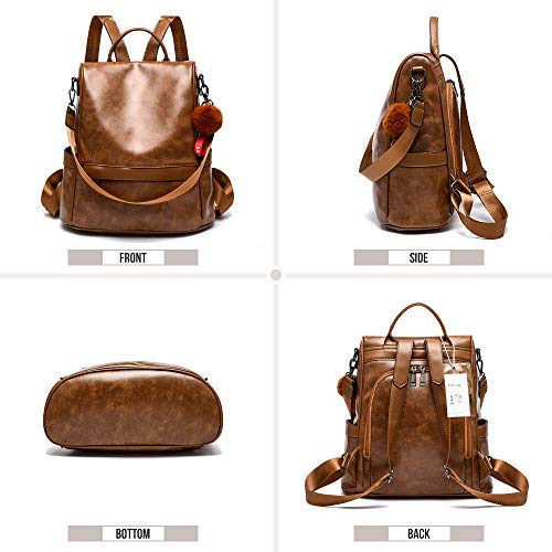 CHERUTY Women Backpack Purse PU Leather Anti-theft Casual Shoulder Bag Fashion Ladies Satchel Bags(Tan)