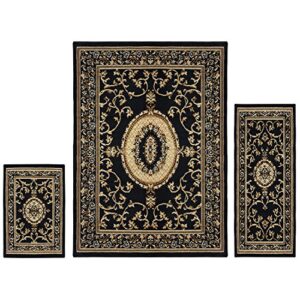 superior clementina collection 3-piece rug set, attractive rugs with jute backing, durable and beautiful woven structure, elegant medallion area rug set – 2′ x 3′, 2′ x 5′, and 5′ x 7′ rugs, black