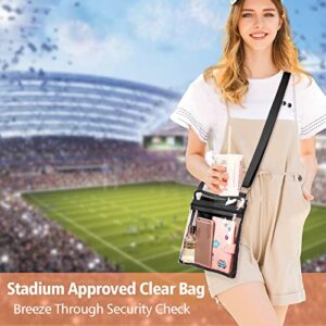 F-color Clear Bag Stadium Approved, Clear Purse for Womem,Clear Crossbody Concert Bag with Mesh inner Pocket, Black