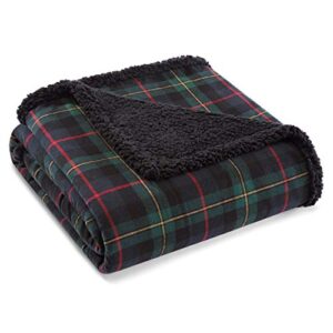 eddie bauer – throw blanket, cotton flannel home decor, all season reversible sherpa bedding (pine tartan, throw)