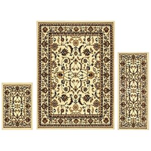 superior barringer collection 3-piece rug set, attractive rugs with jute backing, durable and beautiful woven structure, traditional bordered area rug set – 2′ x 3′, 2′ x 5′, and 5′ x 7′ rugs, ivory