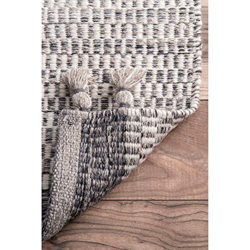 nuLOOM Jenson Braided Tassel Wool Area Rug, 6 ft x 9 ft, Grey