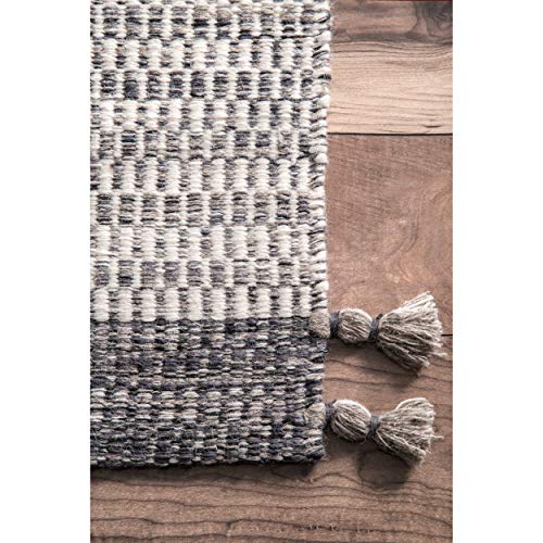 nuLOOM Jenson Braided Tassel Wool Area Rug, 6 ft x 9 ft, Grey