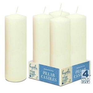 hyoola ivory pillar candles 3×9 inch – unscented pillar candles – 4-pack – european made