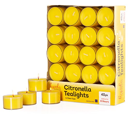 Tealight Citronella Candles Outdoor - 8 Hour Burn Time - Indoor and Outdoor Mosquito, Insect and Bug Repellent Citronella Candle - Natural Fresh Scent – Decorative in Clear Cup - 40 Pack