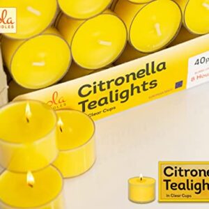 Tealight Citronella Candles Outdoor - 8 Hour Burn Time - Indoor and Outdoor Mosquito, Insect and Bug Repellent Citronella Candle - Natural Fresh Scent – Decorative in Clear Cup - 40 Pack