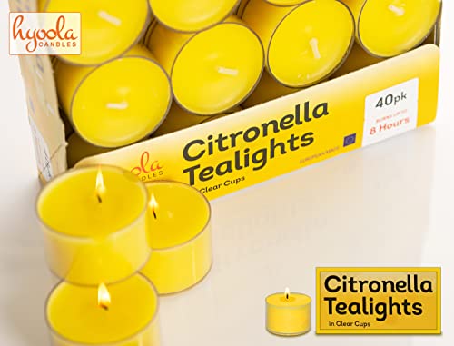 Tealight Citronella Candles Outdoor - 8 Hour Burn Time - Indoor and Outdoor Mosquito, Insect and Bug Repellent Citronella Candle - Natural Fresh Scent – Decorative in Clear Cup - 40 Pack