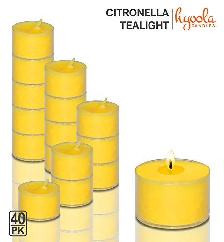 Tealight Citronella Candles Outdoor - 8 Hour Burn Time - Indoor and Outdoor Mosquito, Insect and Bug Repellent Citronella Candle - Natural Fresh Scent – Decorative in Clear Cup - 40 Pack