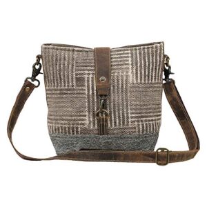 myra bag goodweave upcycled canvas & cowhide leather shoulder bag s-1573