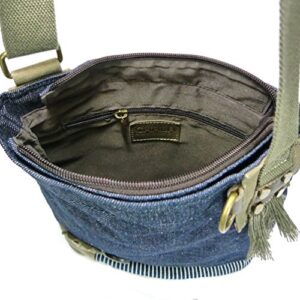 CHALA Patch Cross-Body Women Handbag, Canvas Messenger Bag, Metal Dragonfly - Denim