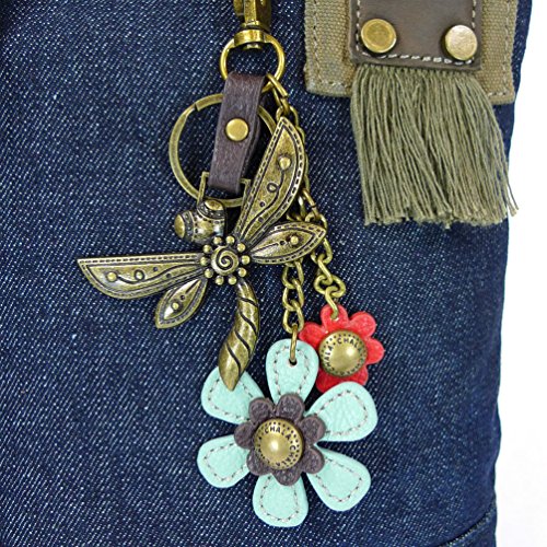 CHALA Patch Cross-Body Women Handbag, Canvas Messenger Bag, Metal Dragonfly - Denim