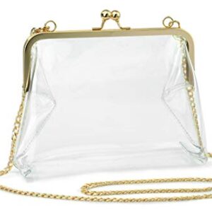 HOXIS Clear Transparent PVC Kiss Lock Chain Cross Body Bag Womens Clutch