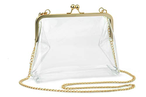 HOXIS Clear Transparent PVC Kiss Lock Chain Cross Body Bag Womens Clutch