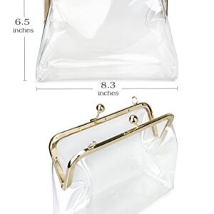 HOXIS Clear Transparent PVC Kiss Lock Chain Cross Body Bag Womens Clutch