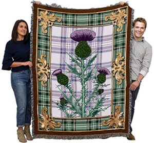 pure country weavers scotland – national flower the flowering thistle blanket – gift tapestry throw – woven from cotton – made in the usa (72×54)