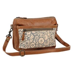 Myra Bag Peach n' Bleach Upcycled Canvas & Leather Crossbody Bag S-1569