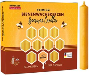 brubaker 100% beeswax tree candles – pack of 20 – honey colored – 3¾ x ½ inches (9.5 x 1.27cm) – made in europe – pyramids, carousels & chimes