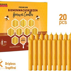 BRUBAKER 100% Beeswax Tree Candles - Pack of 20 - Honey Colored - 3¾ x ½ Inches (9.5 x 1.27cm) - Made in Europe - Pyramids, Carousels & Chimes