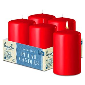 hyoola red pillar candles 2×3 inch – unscented pillar candles – set of 4 – european made