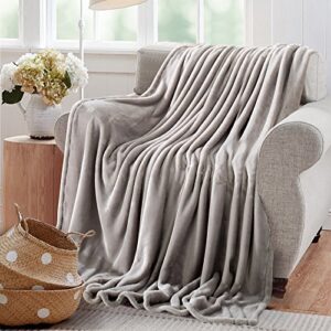 reafort ultra soft flannel fleece all season light weight living room/bedroom warm blanket (silver grey, throw 50″x60″)