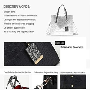 Women Fashion Crocodile Pattern Handbag Snakeskin Top Handle Tote Purse Shoulder Crossbody Bag, Black