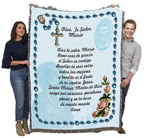 pure country weavers hail mary prayer with rosary beads blanket spanish – ave maria – religious gift tapestry throw woven from cotton – made in the usa (72×54)