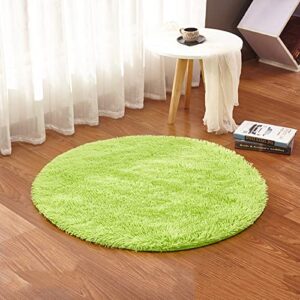 ultra soft round shaped bedroom carpet,decorative living room shaggy area rug,fluffy playing and yoga mat with anti-slip bottom (lime green,47″)