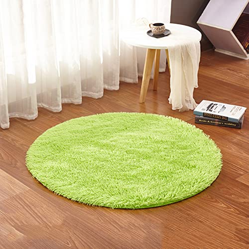 Ultra Soft Round Shaped Bedroom Carpet,Decorative Living Room Shaggy Area Rug,Fluffy Playing and Yoga Mat with Anti-Slip Bottom (Lime Green,47")