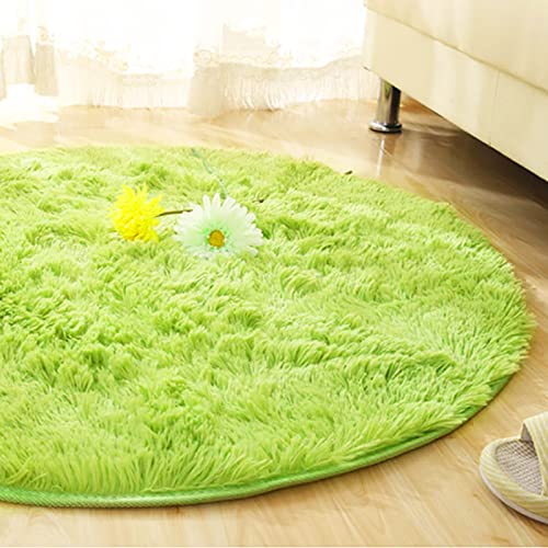 Ultra Soft Round Shaped Bedroom Carpet,Decorative Living Room Shaggy Area Rug,Fluffy Playing and Yoga Mat with Anti-Slip Bottom (Lime Green,47")