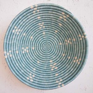 16″ x-large african basket- munini/rwanda basket/woven bowl/sisal & sweetgrass basket/blue, white