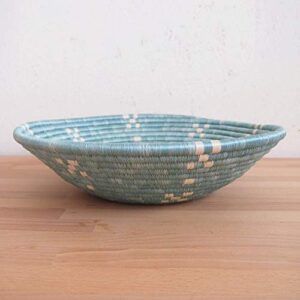 16" X-Large African Basket- Munini/Rwanda Basket/Woven Bowl/Sisal & Sweetgrass Basket/Blue, White