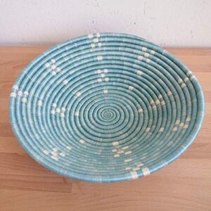 16" X-Large African Basket- Munini/Rwanda Basket/Woven Bowl/Sisal & Sweetgrass Basket/Blue, White