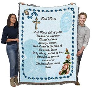 pure country weavers hail mary prayer with rosary beads blanket – religious gift tapestry throw woven from cotton – made in the usa (72×54)