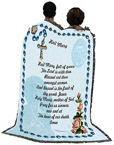 Pure Country Weavers Hail Mary Prayer with Rosary Beads Blanket - Religious Gift Tapestry Throw Woven from Cotton - Made in The USA (72x54)